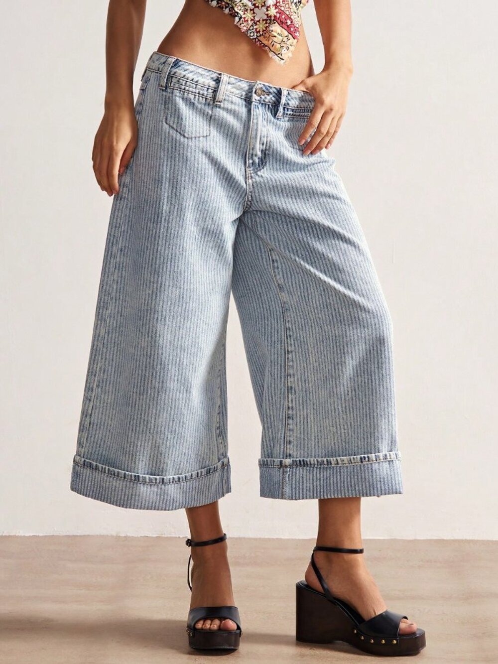 Light Wash Casual Women's Baggy Low Waisted Wide Leg Denim Bermudas